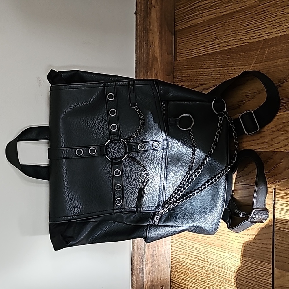 Black leather chain bag